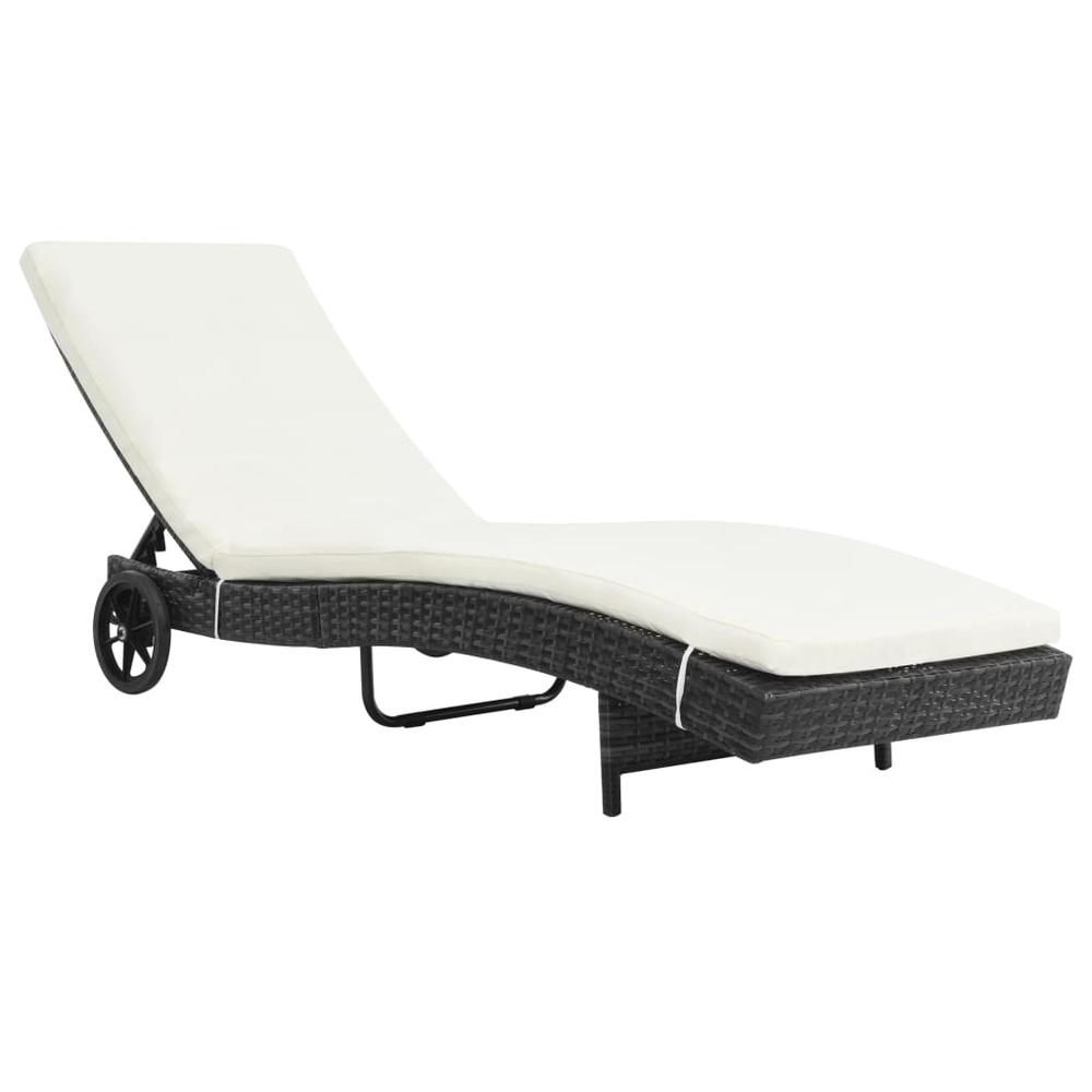 Image of Vidaxl Sun Lounger With Wheels And Cushion Poly Rattan Black, 44454