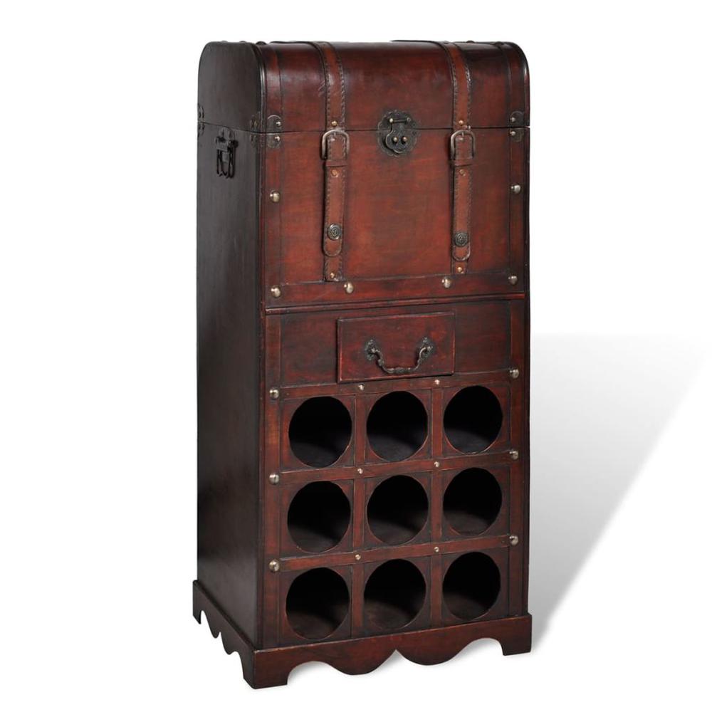 This is the image of vidaXL Wooden Wine Rack with Storage for 9 Bottles - 240506