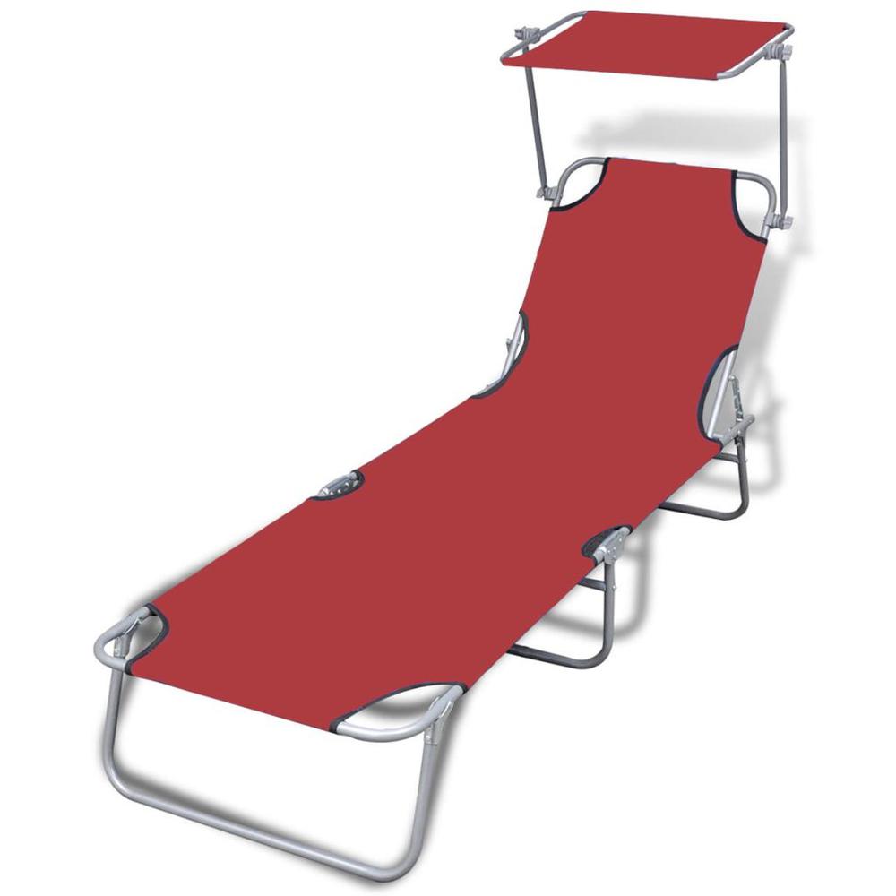 Image of Vidaxl Folding Sun Lounger With Canopy Steel And Fabric Red, 41198