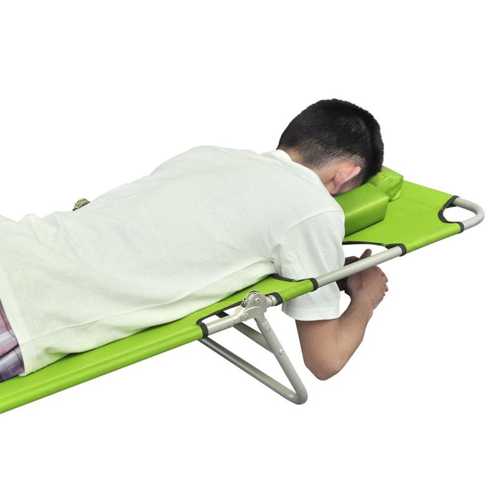 Vidaxl Folding Sun Lounger With Head Cushion Powder-Coated Steel Green, 41484