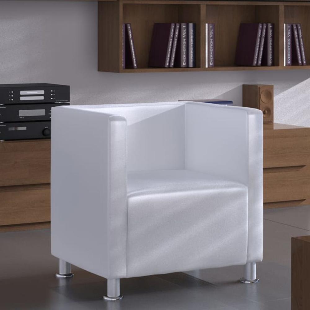 Image of Vidaxl Cube Armchair White Faux Leather, 242515