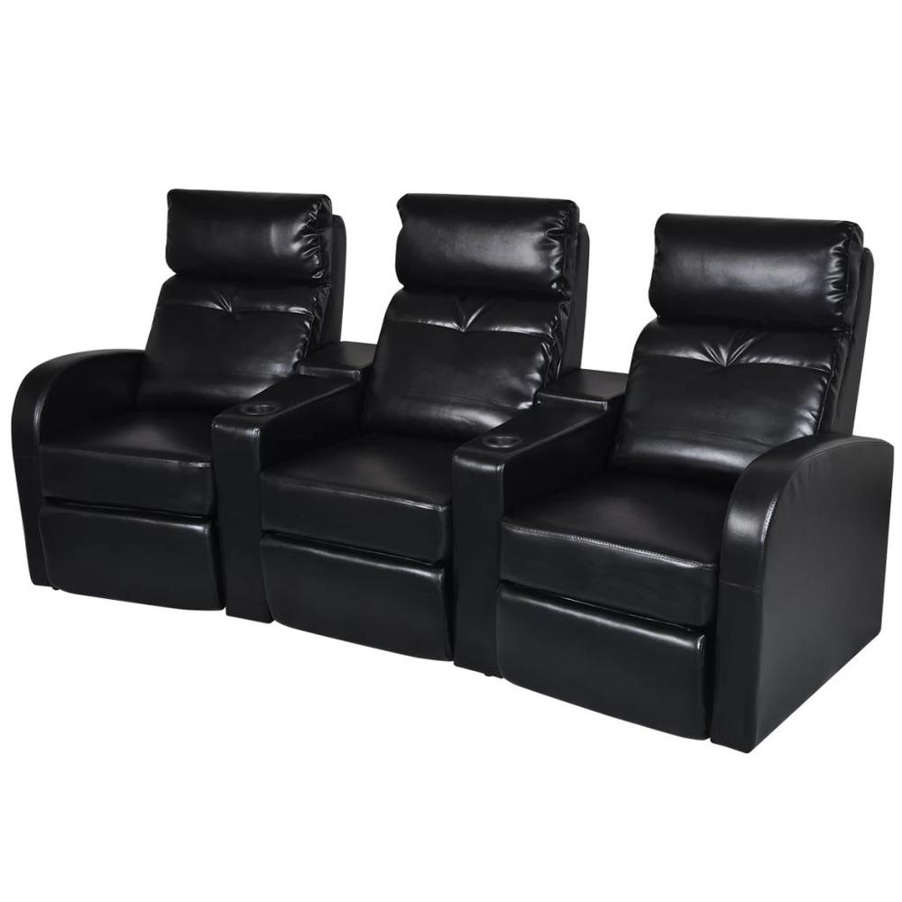 Image of Vidaxl 3-Seater Home Theater Recliner Sofa Black Faux Leather, 242543