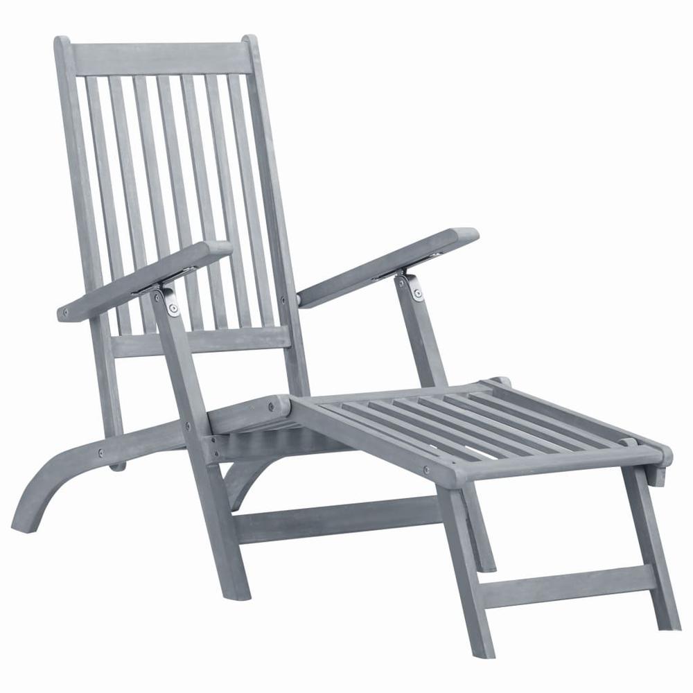 Image of Vidaxl Outdoor Deck Chair With Footrest Grey Wash Solid Acacia Wood, 45957
