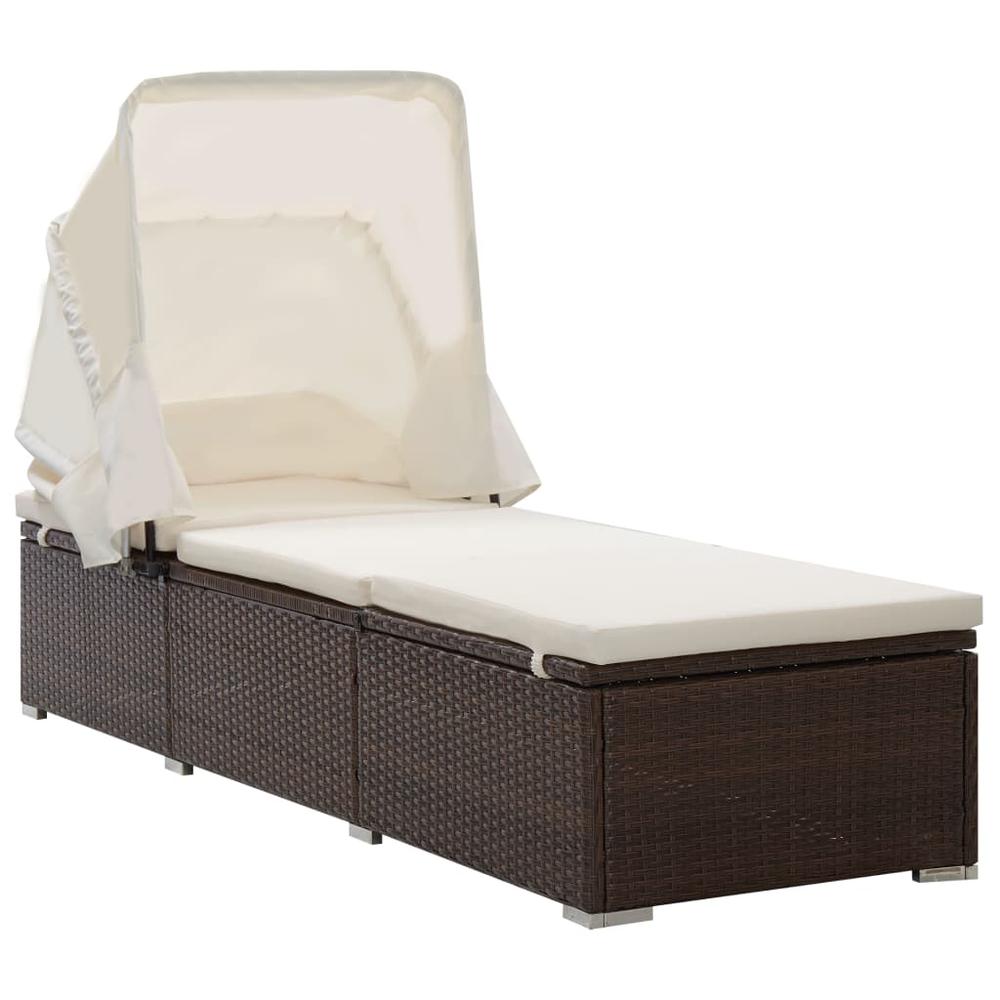 Image of Vidaxl Sun Lounger With Canopy And Cushion Poly Rattan Brown, 46247
