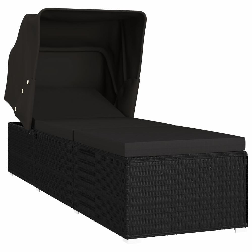 Image of Vidaxl Sun Lounger With Canopy And Cushion Poly Rattan Black, 46249