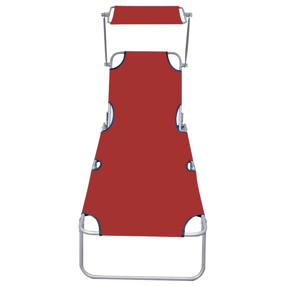 Vidaxl Folding Sun Lounger With Canopy Red Aluminium, 47771