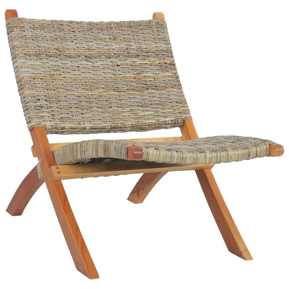 Image of Vidaxl Relaxing Chair Natural Kubu Rattan And Solid Mahogany Wood 5803