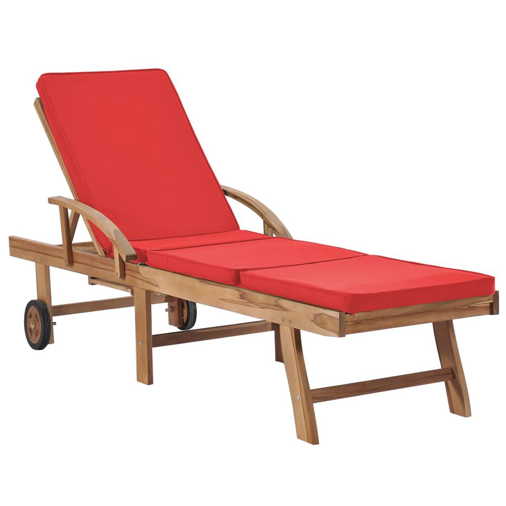 Image of Vidaxl Sun Lounger With Cushion Solid Teak Wood Red, 48026