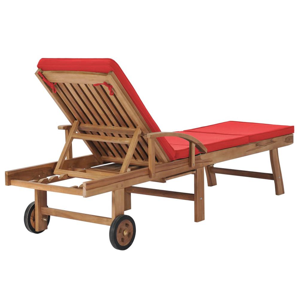 Vidaxl Sun Lounger With Cushion Solid Teak Wood Red, 48026