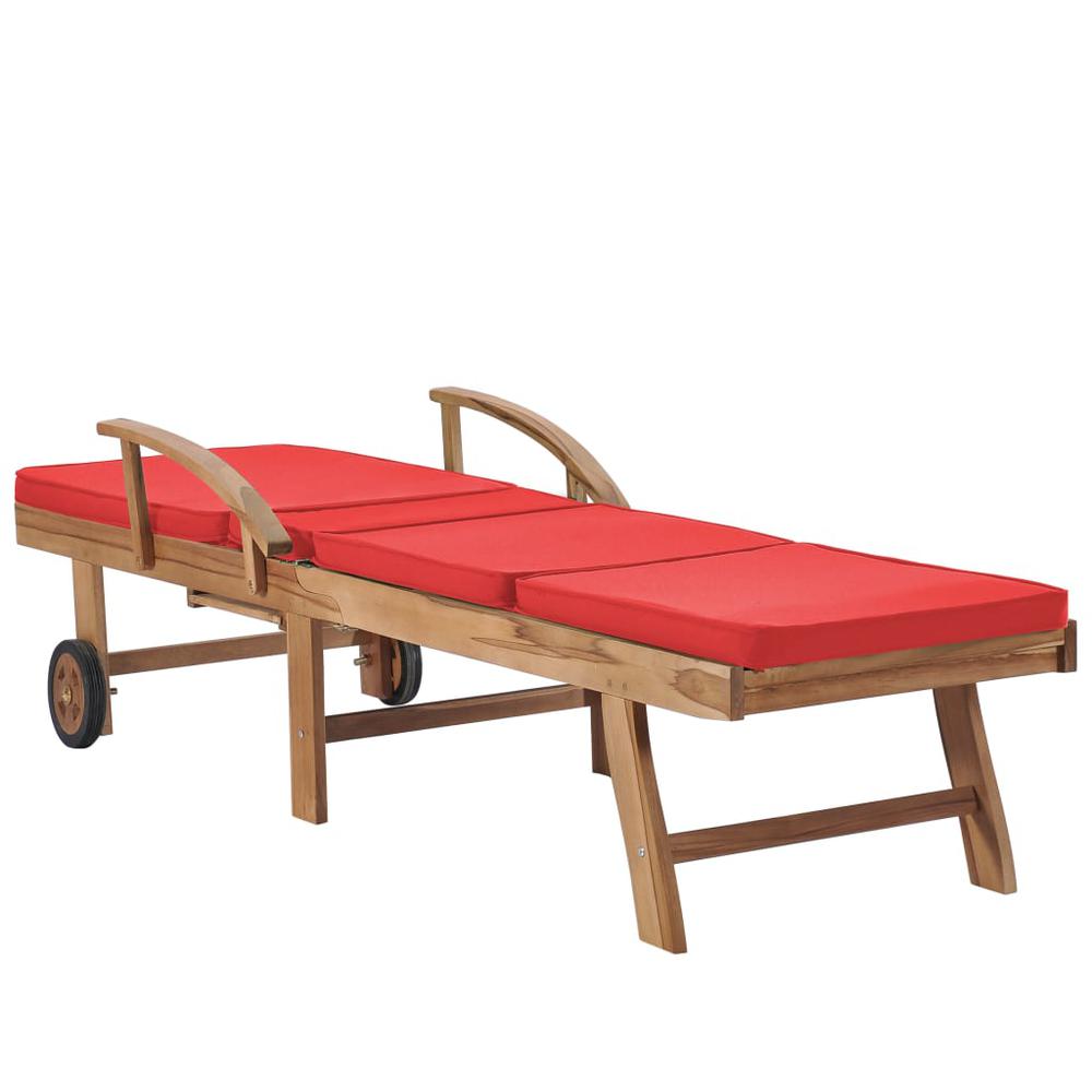 Vidaxl Sun Lounger With Cushion Solid Teak Wood Red, 48026