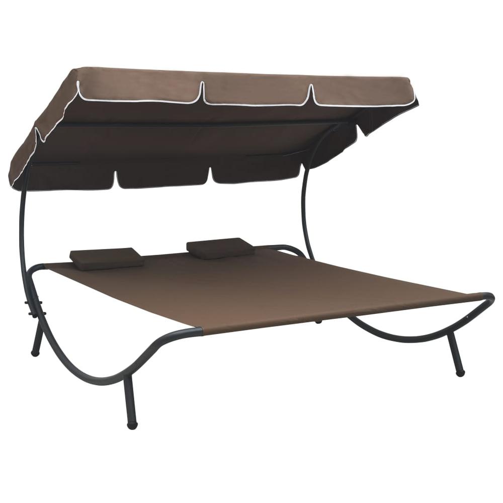 Image of Vidaxl Outdoor Lounge Bed With Canopy And Pillows Brown, 48069