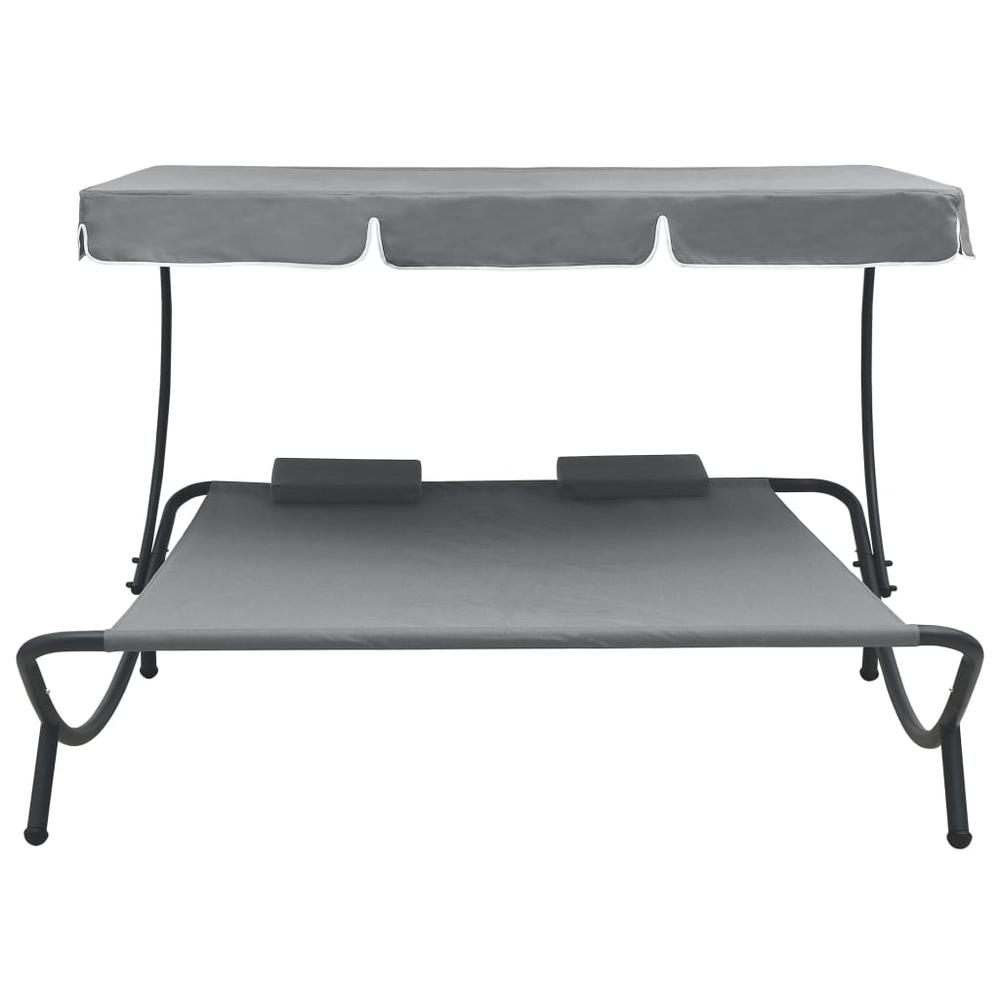 Vidaxl Outdoor Lounge Bed With Canopy And Pillows Gray, 48070