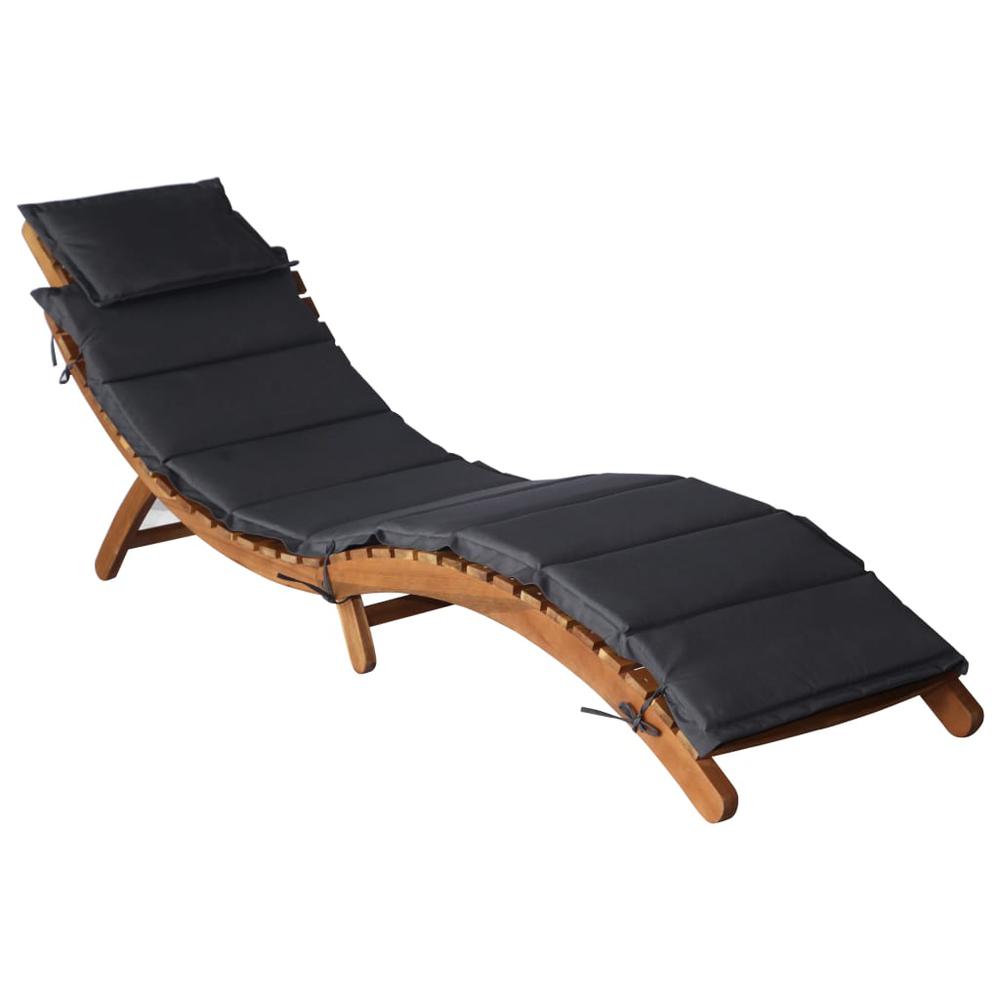 Image of Vidaxl Sun Lounger With Cushion Solid Acacia Wood Dark Gray, 46651