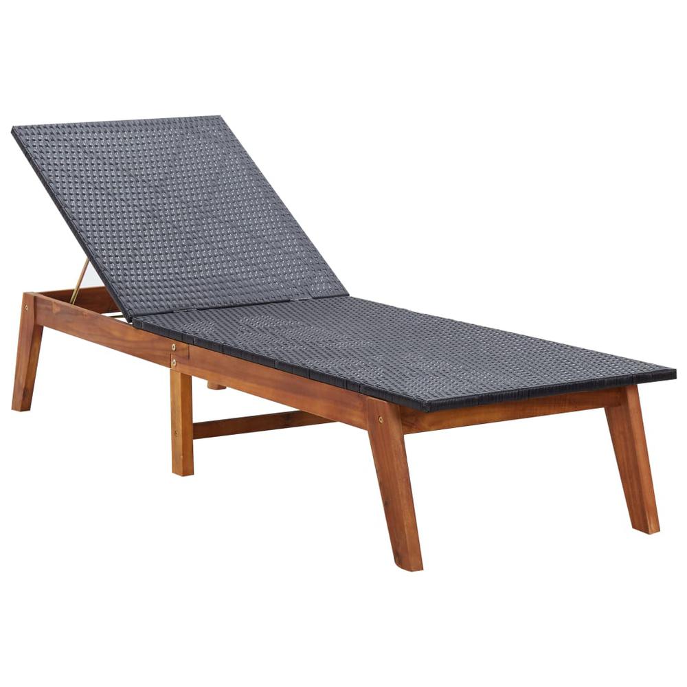 Vidaxl Sun Lounger With Cushion Poly Rattan And Solid Acacia Wood, 45990