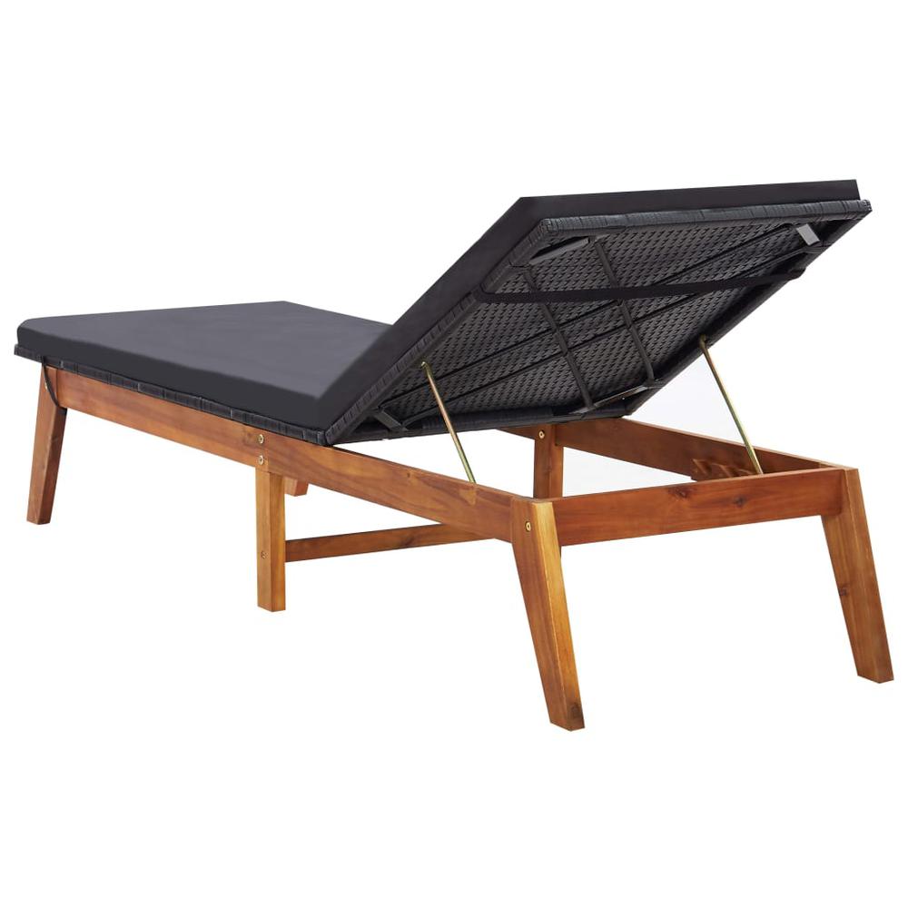 Vidaxl Sun Lounger With Cushion Poly Rattan And Solid Acacia Wood, 45990