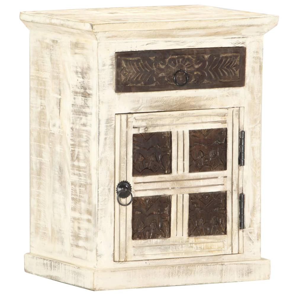 Image of Vidaxl Bedside Cabinet White 15.7"X11.8"X19.7" Solid Mango Wood, 285896