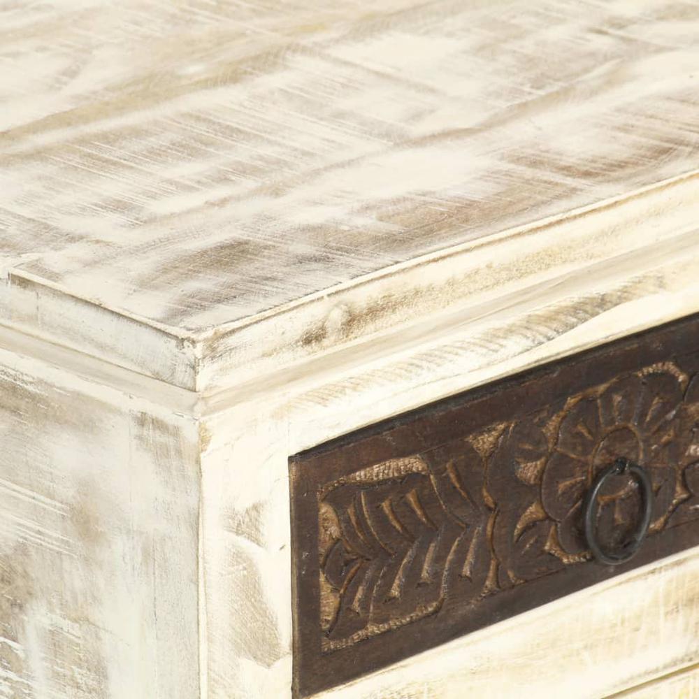 Vidaxl Bedside Cabinet White 15.7"X11.8"X19.7" Solid Mango Wood, 285896