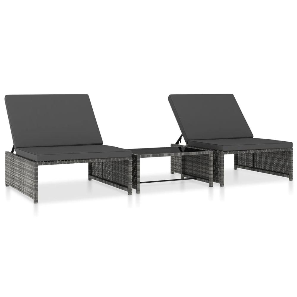 Image of Vidaxl Sun Loungers 2 Pcs With Table Poly Rattan Gray, 47401