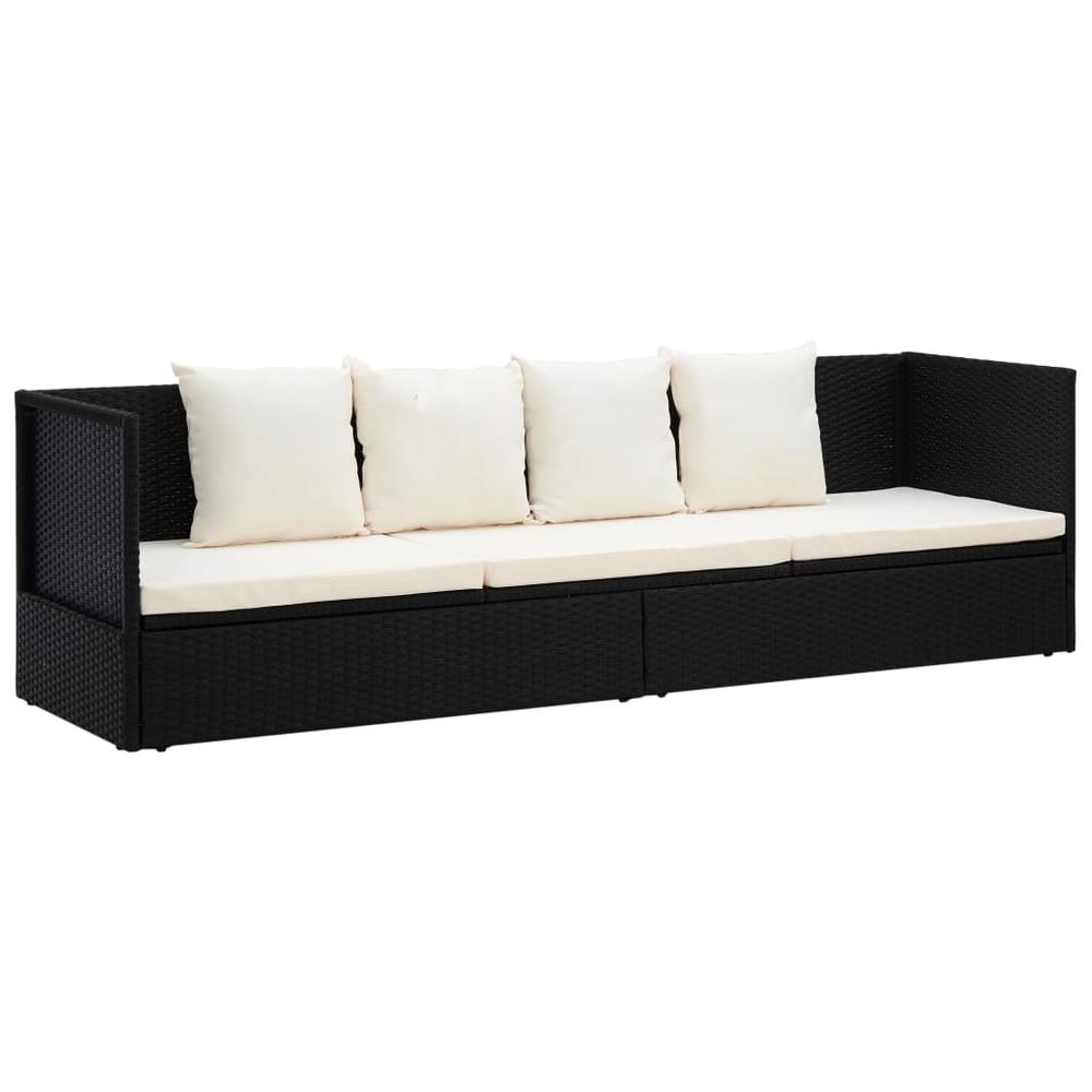 Image of Vidaxl Outdoor Lounge Bed With Cushion & Pillows Poly Rattan Black, 49391