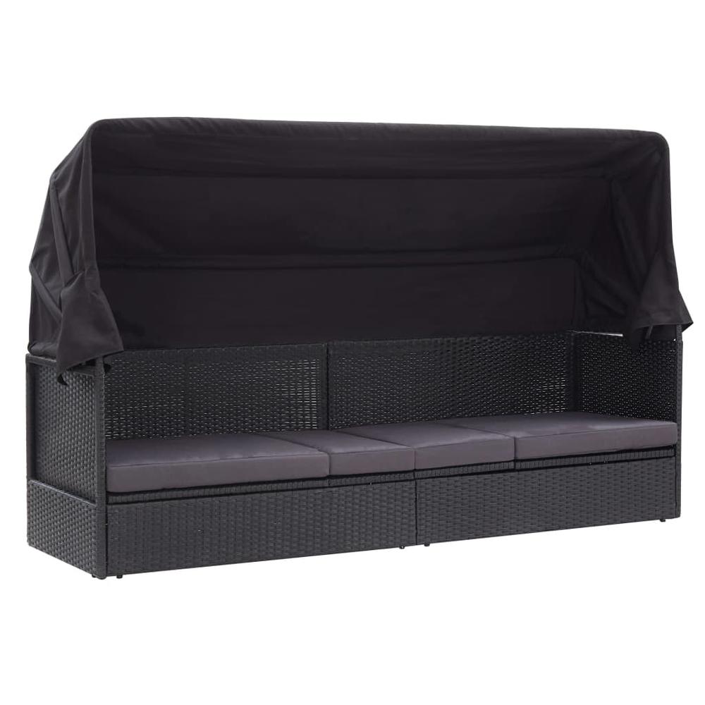 Image of Vidaxl Outdoor Sofa Bed With Canopy Poly Rattan Black, 310077