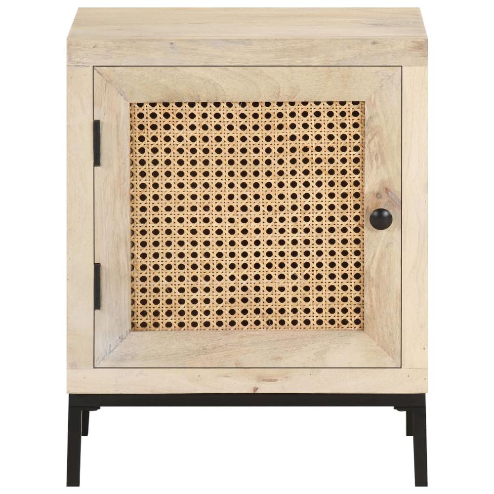 Vidaxl Bedside Cabinet 15.7"X11.8"X19.7" Solid Mango Wood And Natural Cane 3509