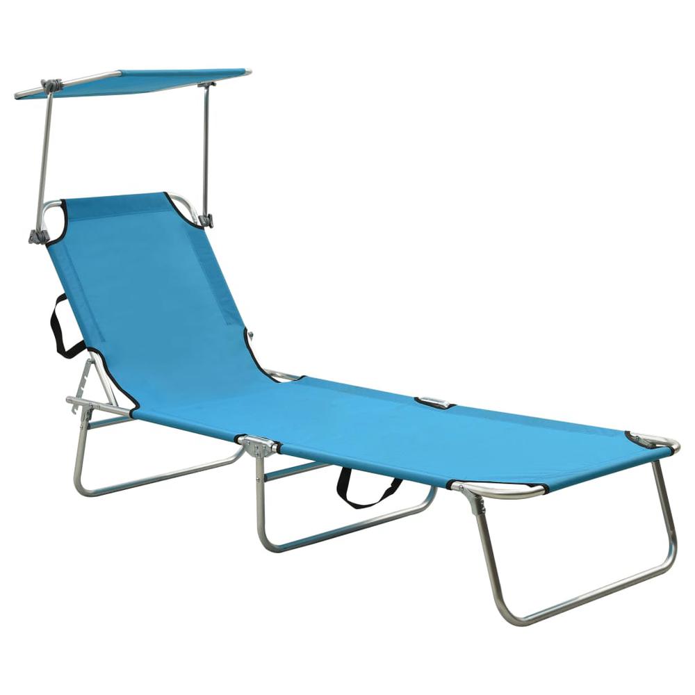 Image of Vidaxl Folding Sun Lounger With Canopy Steel Turquoise And Blue, 310326