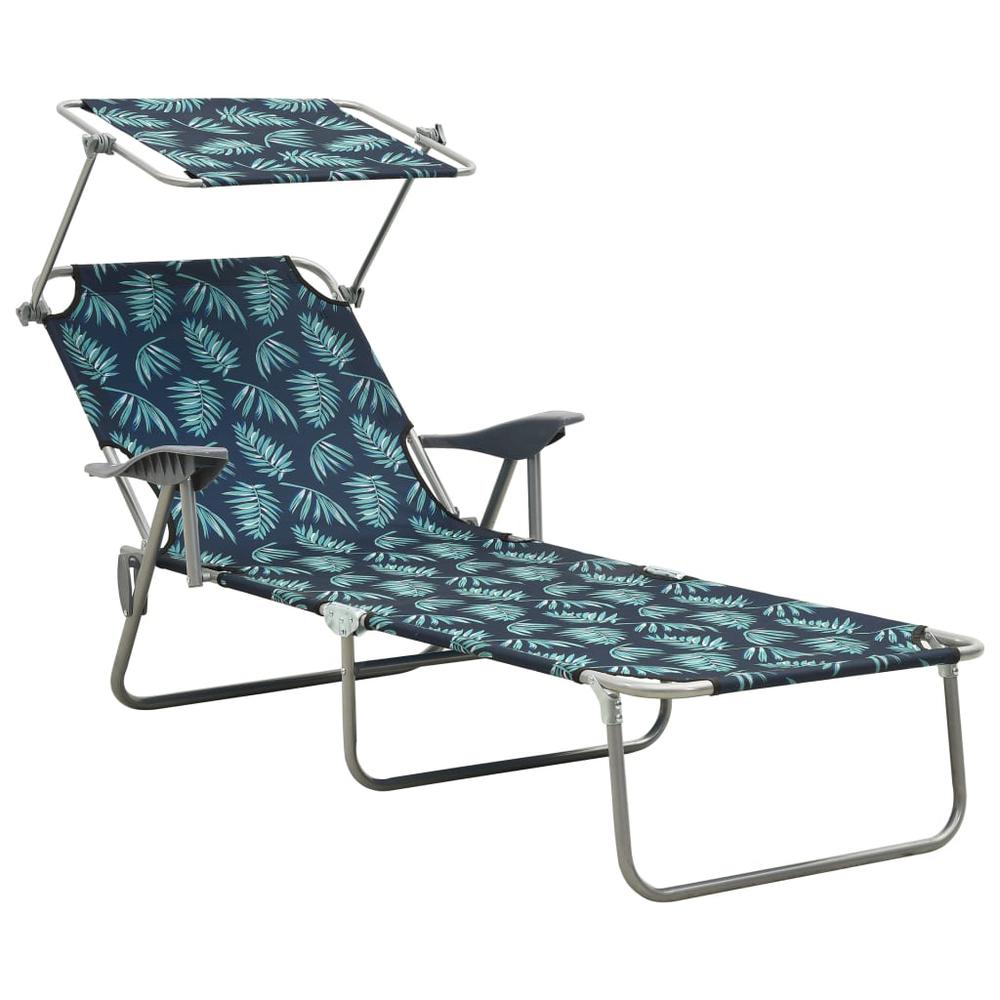 Image of Vidaxl Sun Lounger With Canopy Steel Leaf Print, 310338