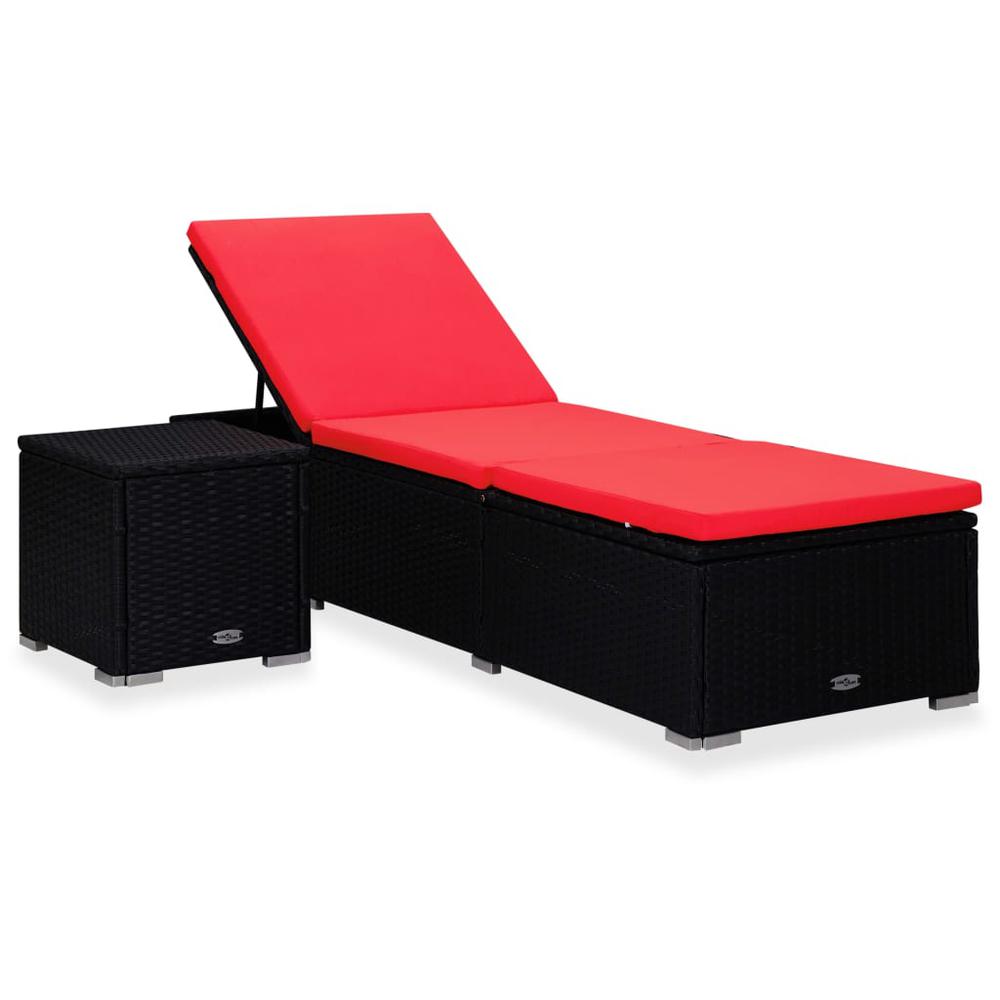 Image of Vidaxl Sun Lounger With Cushion And Tea Table Poly Rattan Red, 310226