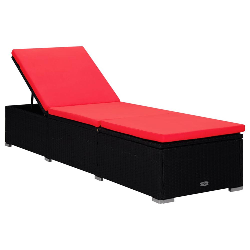 Vidaxl Sun Lounger With Cushion And Tea Table Poly Rattan Red, 310226
