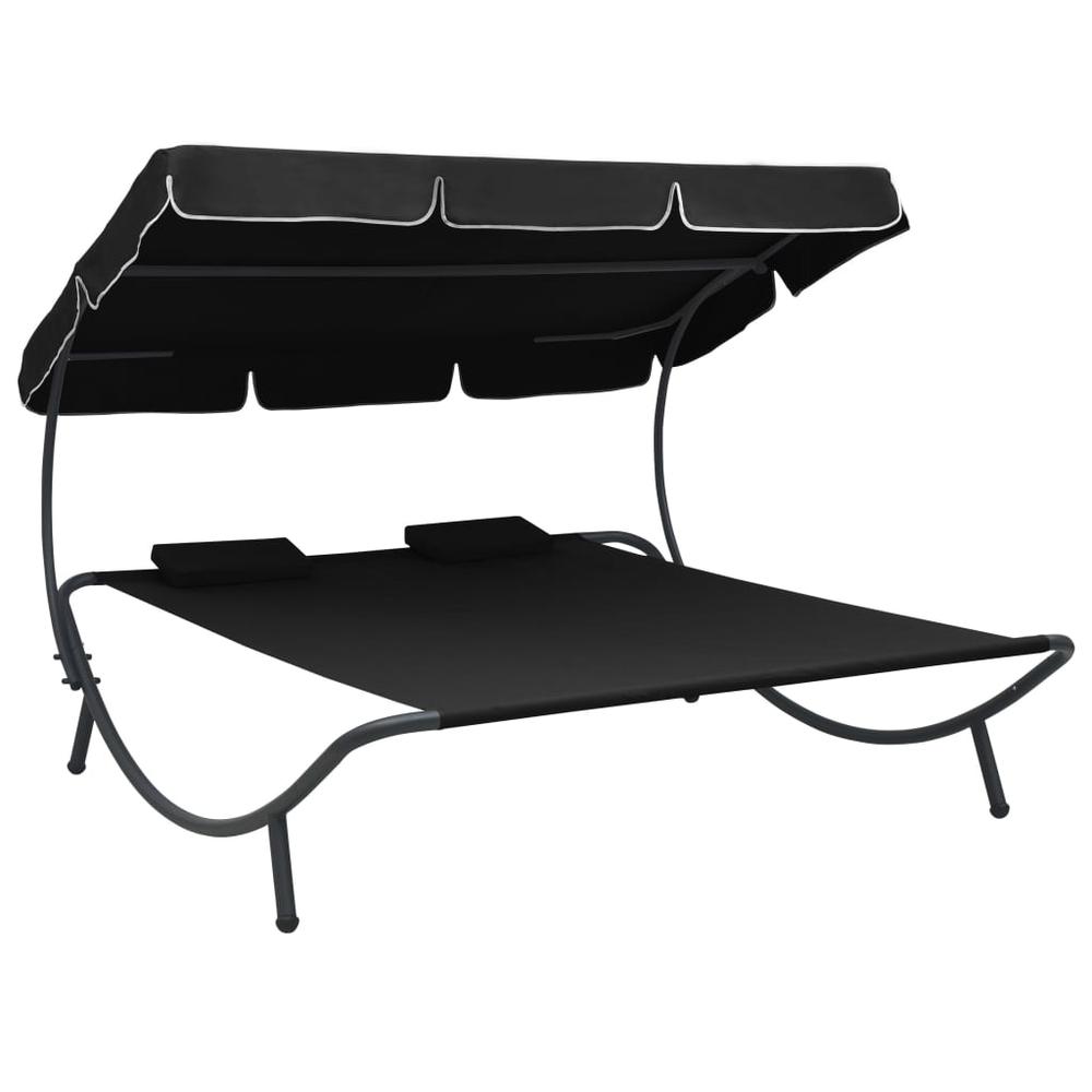 Image of Vidaxl Outdoor Lounge Bed With Canopy And Pillows Black, 313521