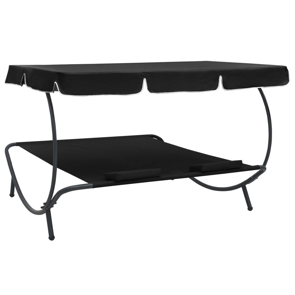 Vidaxl Outdoor Lounge Bed With Canopy And Pillows Black, 313521