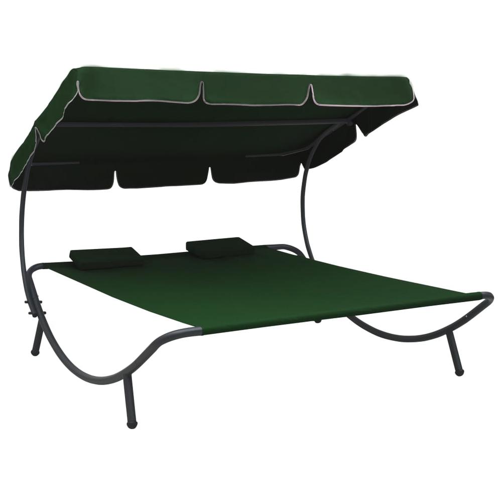 Image of Vidaxl Outdoor Lounge Bed With Canopy And Pillows Green, 313522