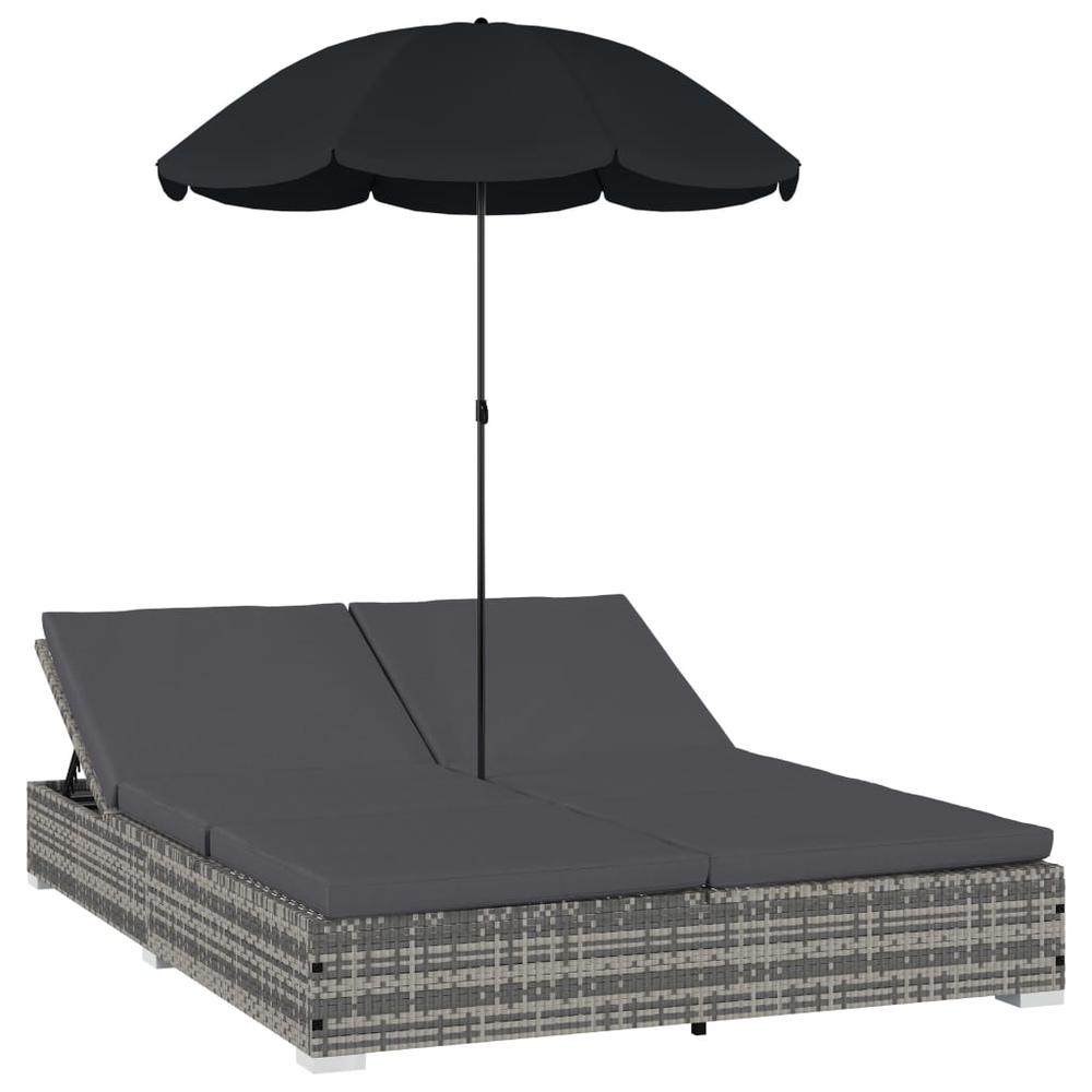 Vidaxl Outdoor Lounge Bed With Umbrella Poly Rattan Gray, 48125