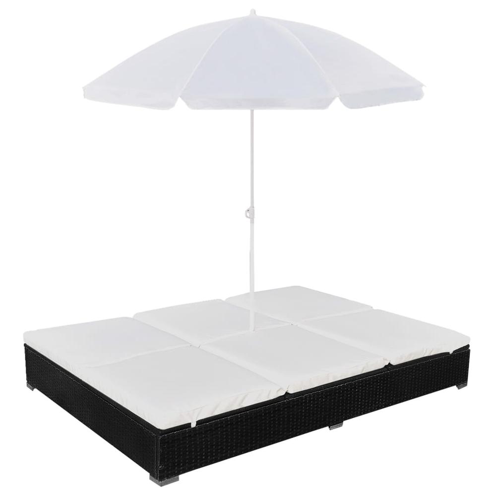 Image of Vidaxl Outdoor Lounge Bed With Umbrella Poly Rattan Black, 42950