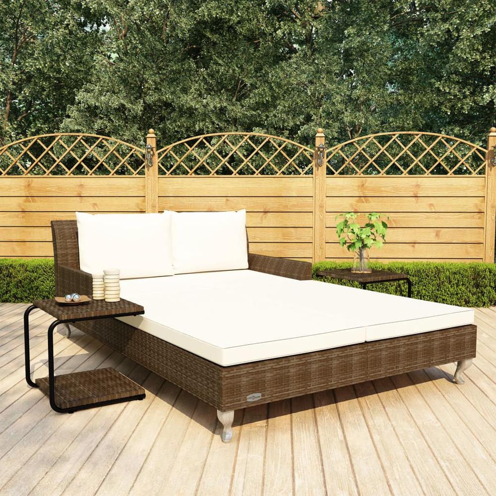 Image of Vidaxl 2-Person Garden Sun Bed With Cushions Poly Rattan Brown, 48130