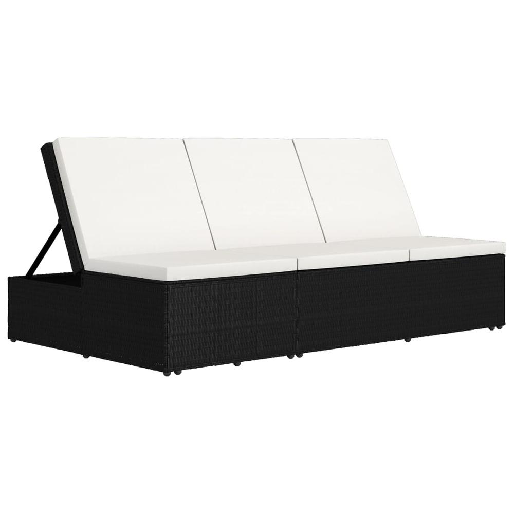 Vidaxl Convertible Sun Bed With Cushion Poly Rattan Black, 46242
