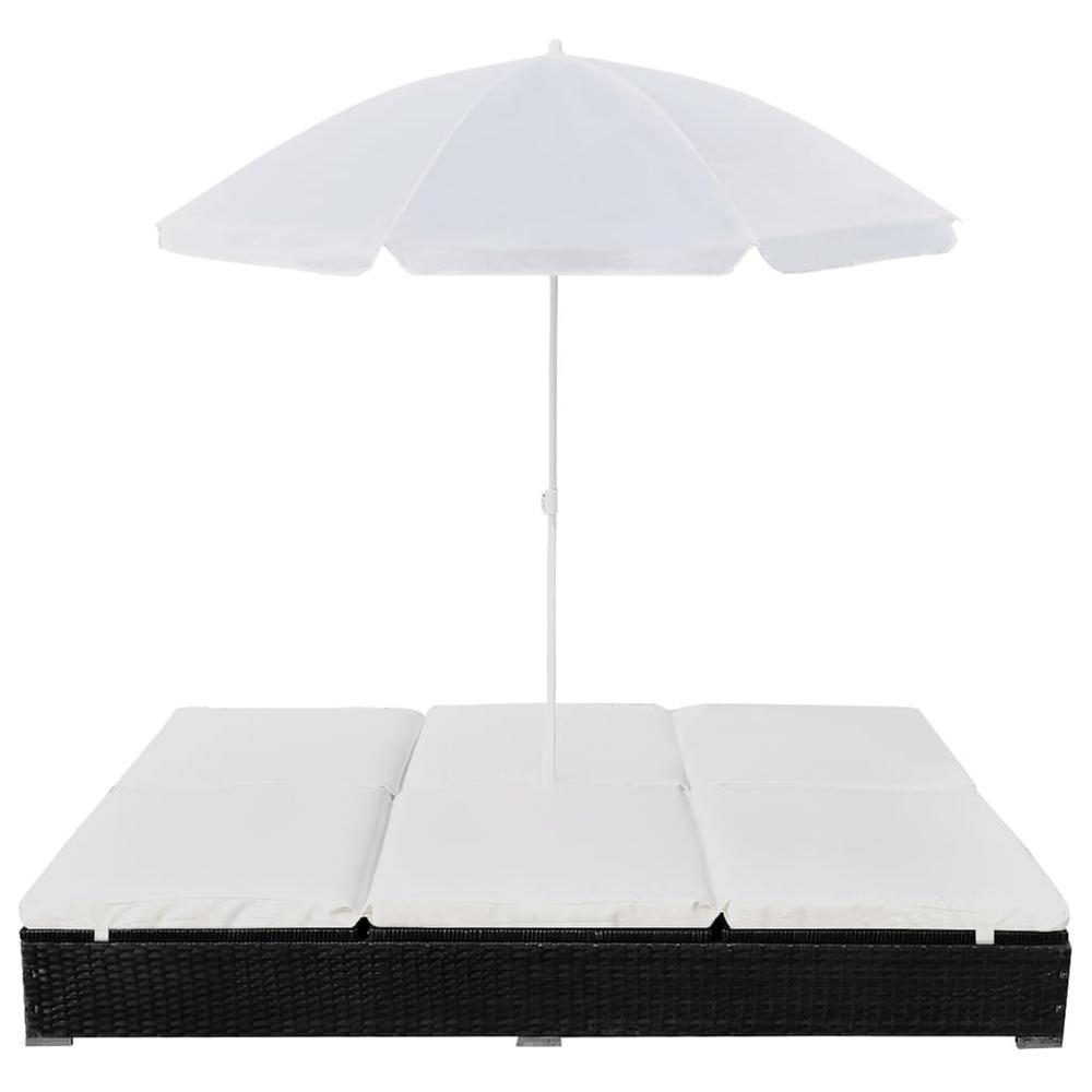 Vidaxl Outdoor Lounge Bed With Umbrella Poly Rattan Black, 42950