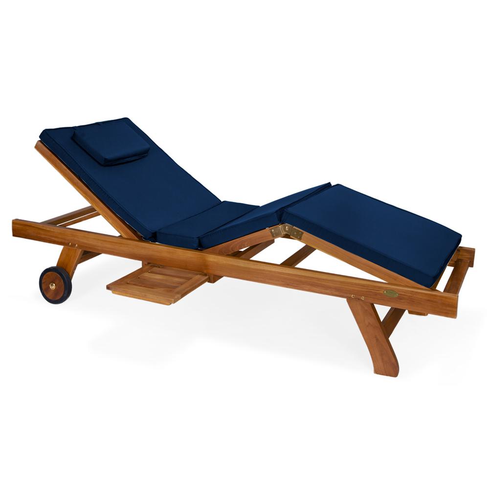 Image of Multi-Position Chaise Lounger With Blue Cushions