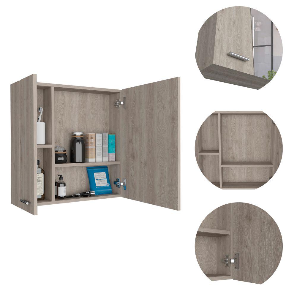 Depot E-Shop Harbor Medicine Cabinet, Mirror Four Internal Shelves, One-Door Cabinet-Light Grey, For Bathroom