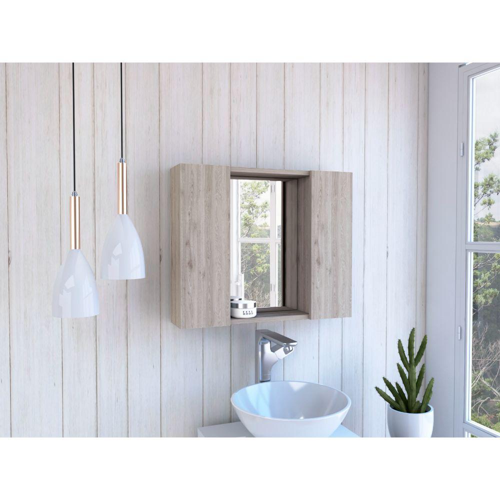 Image of Depot E-Shop Garnet Medicine Cabinet, Mirror, One External Shelf, Two-Door Cabinet-Light Grey, For Bathroom