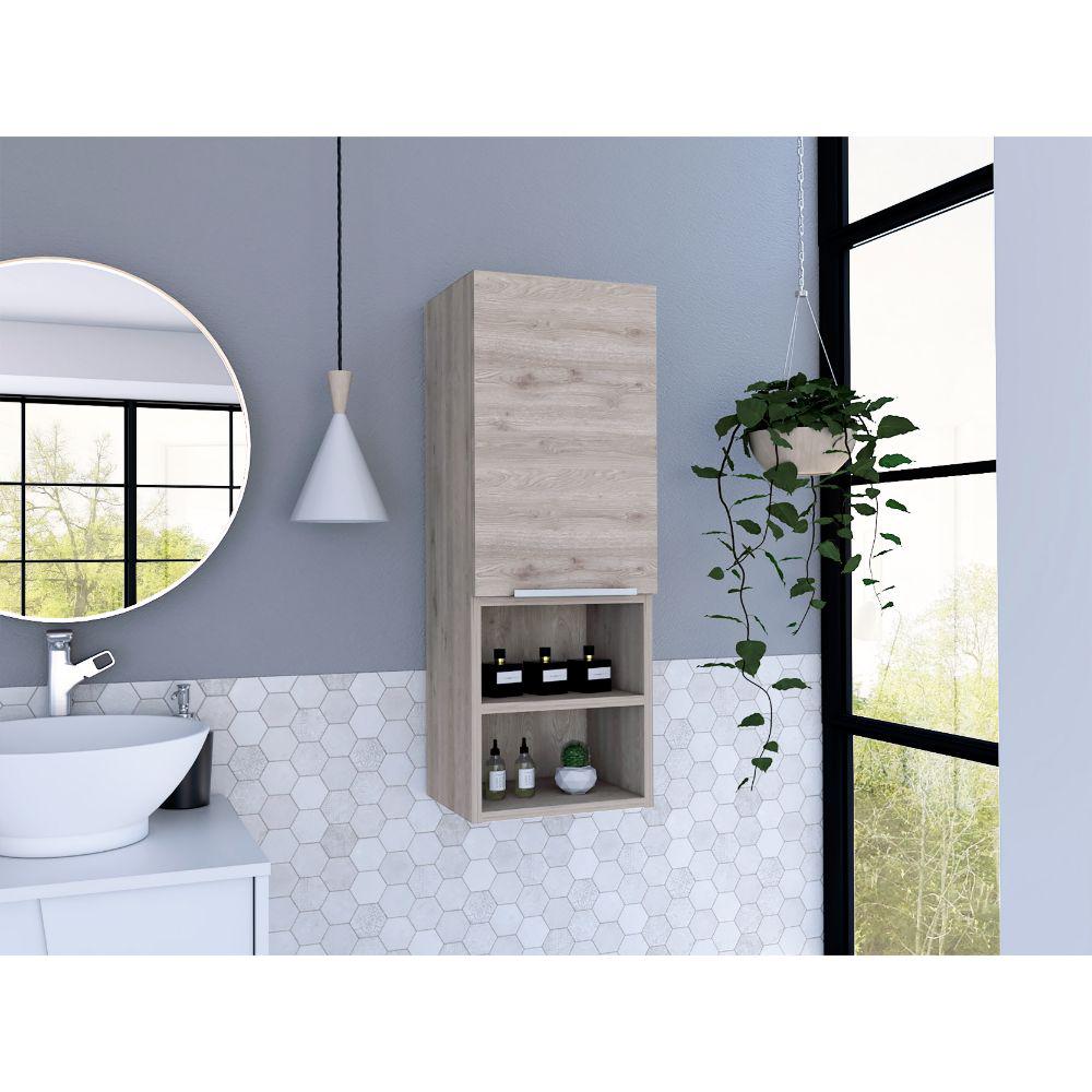 Image of Depot E-Shop Jasper Bathroom Cabinet, Two Open Shelves, Two Internal, One-Door Cabinet-Light Grey, For Bathroom