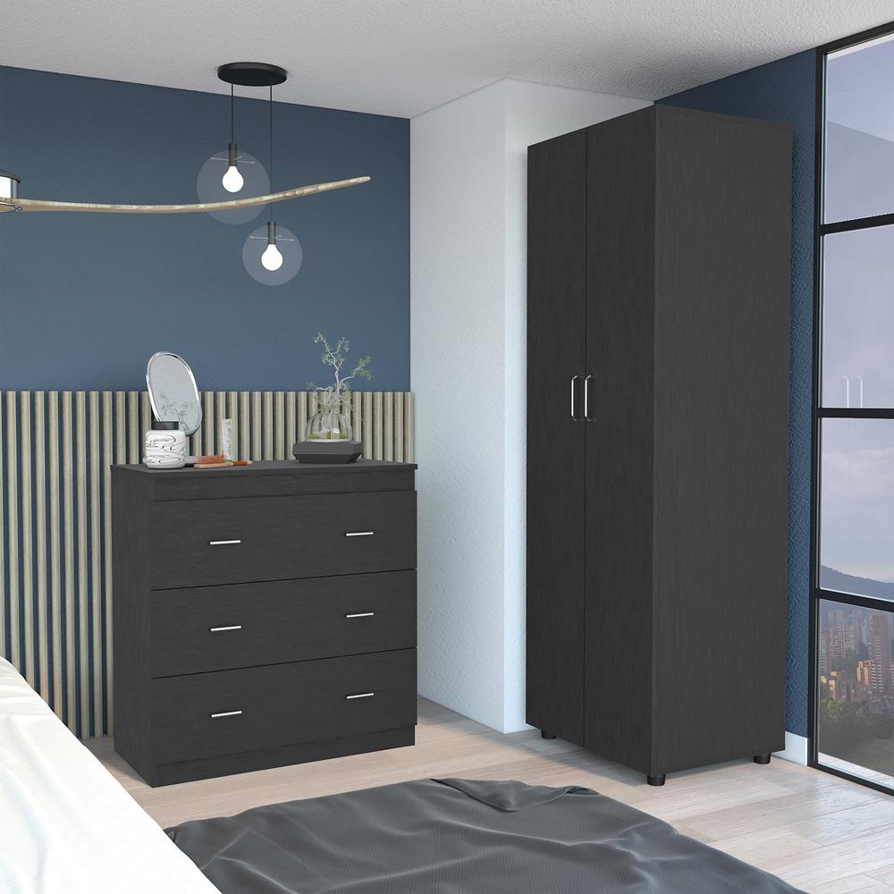 Image of Georgia 2 Piece Bedroom Set, London Armoire + Capri Three Drawer Dresser, Black
