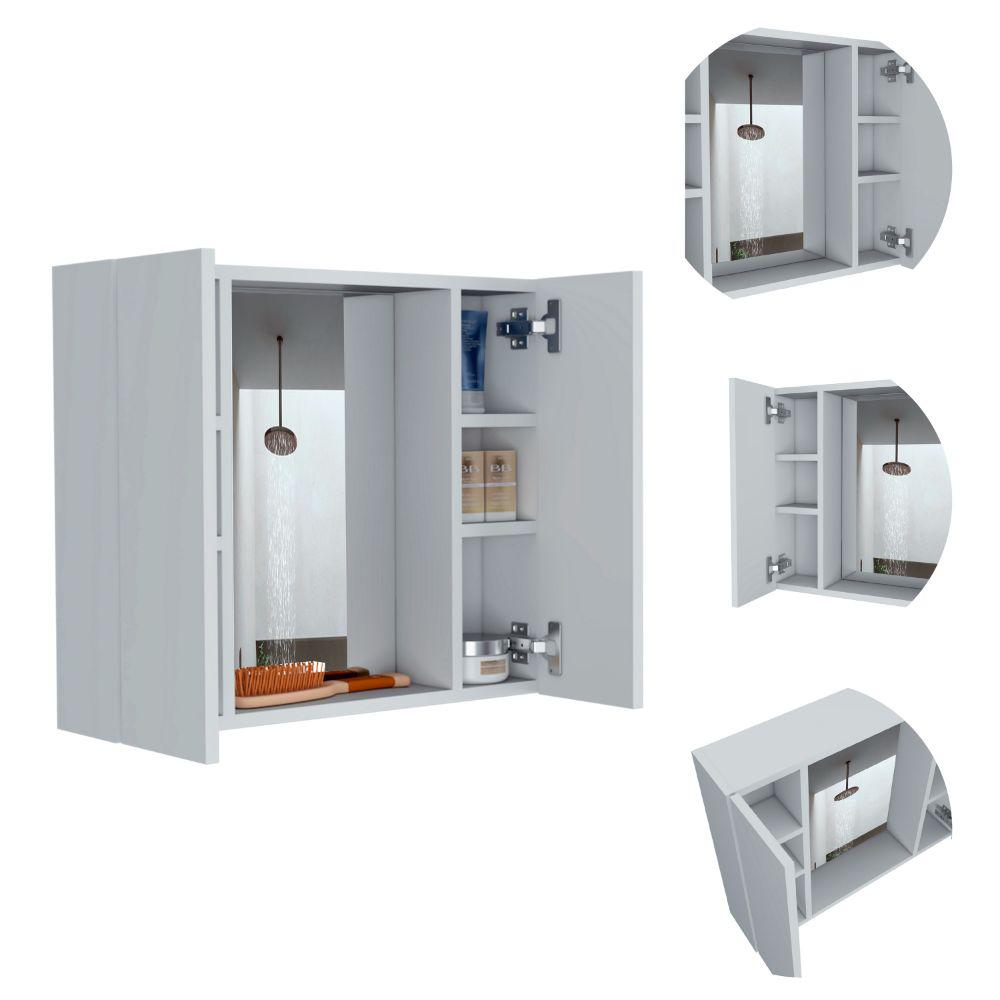 Depot E-Shop Garnet Medicine Cabinet, Mirror, One External Shelf, Two-Door Cabinet-White, For Bathroom