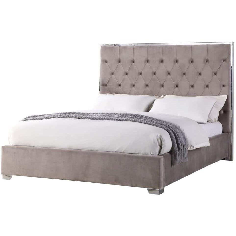 Image of Best Master Kressa Velour Fabric Tufted Cali King Platform Bed In Light Gray