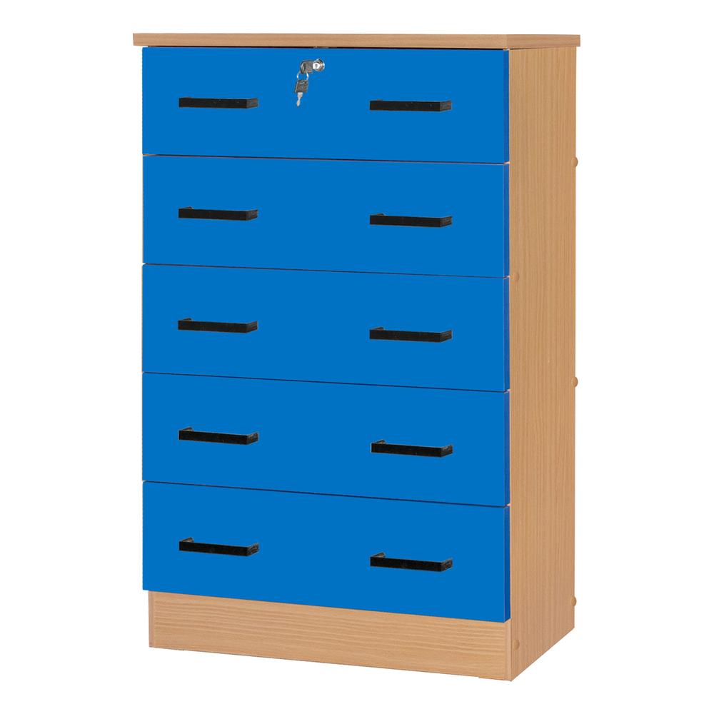 Better Home Products Cindy 5 Drawer Chest Wooden Dresser With Lock In Blue