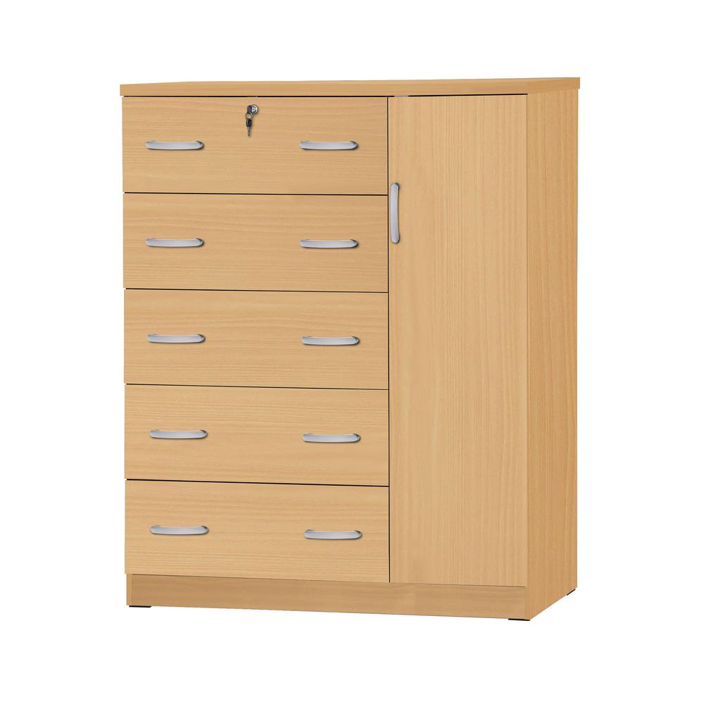 Image of Better Home Products Jcf Sofie 5 Drawer Wooden Tall Chest Wardrobe In Beech
