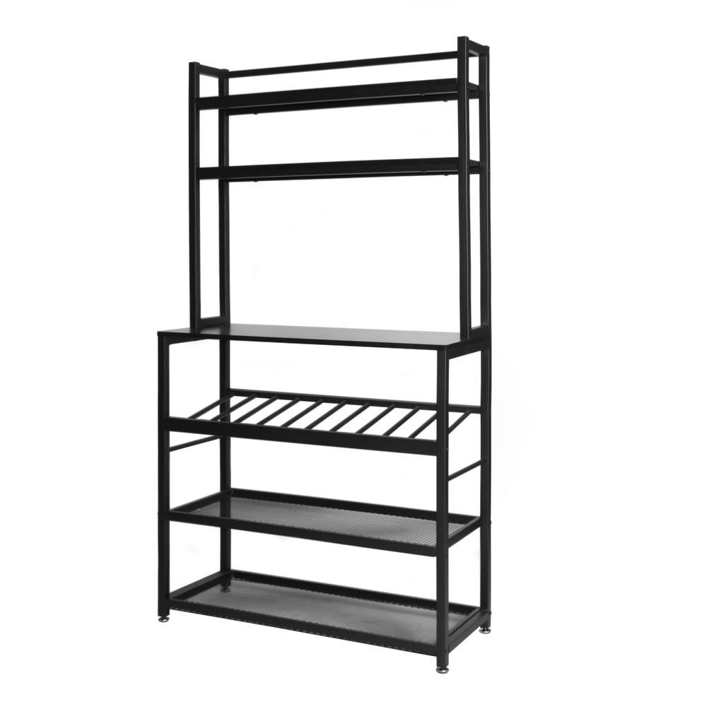 Better Home Products 6-Tier Metal Kitchen Baker's Rack with Wine Rack - Black