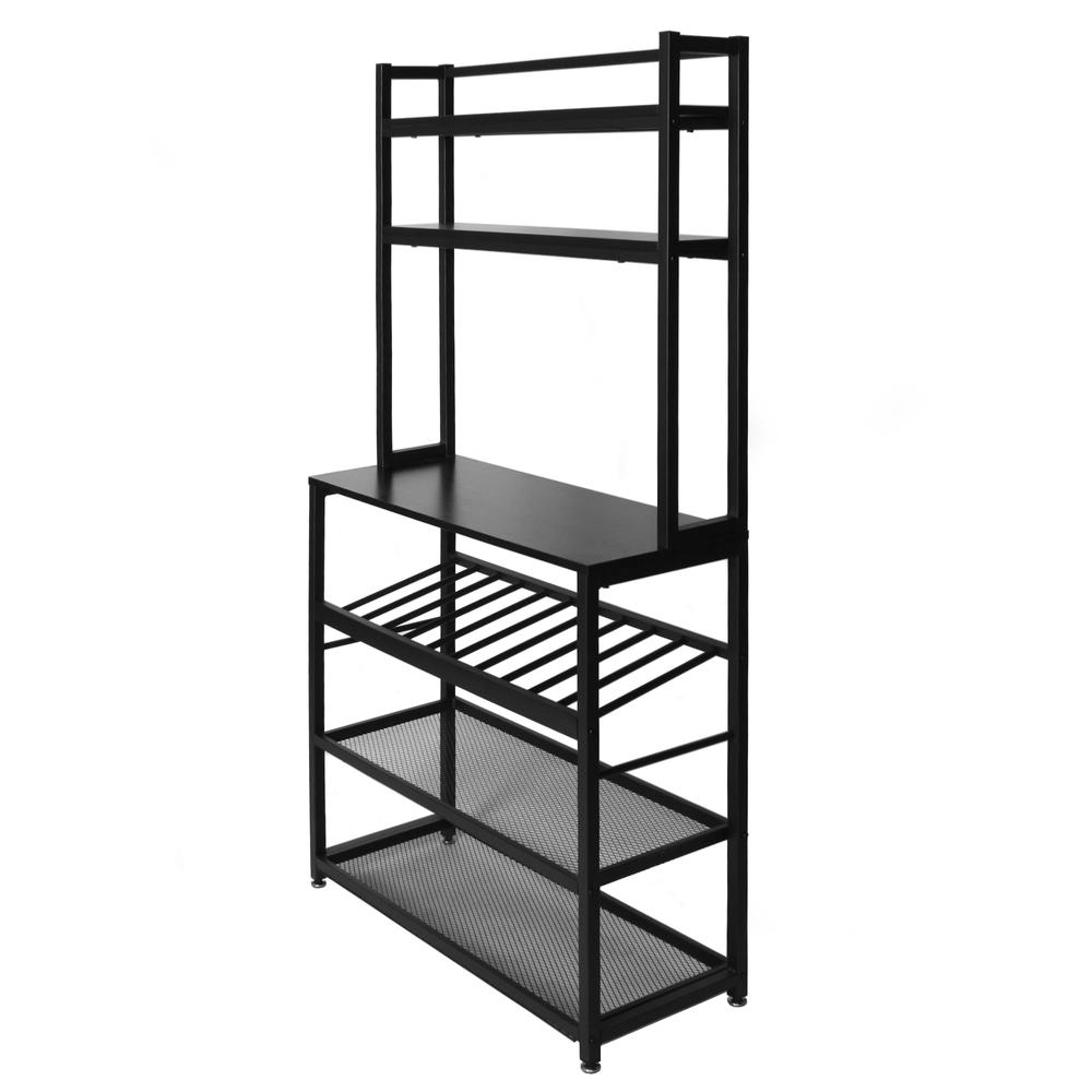 Better Home Products 6-Tier Metal Kitchen Baker's Rack with Wine Rack - Black