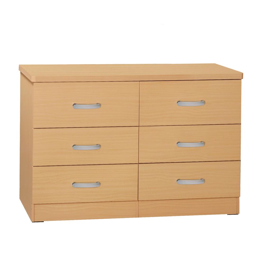 Image of Better Home Products Dd & Pam 6 Drawer Engineered Wood Bedroom Dresser In Beech