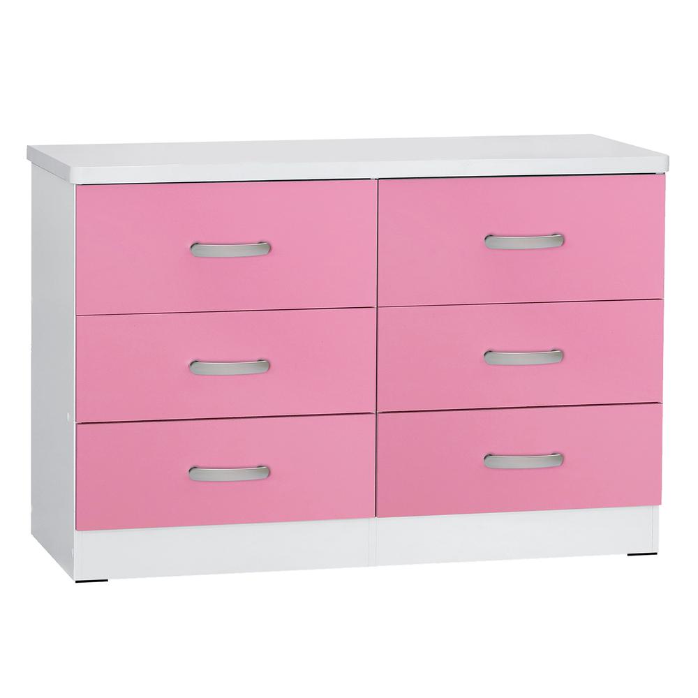 Image of Better Home Products Dd & Pam 6 Drawer Engineered Wood Dresser In White And Pink